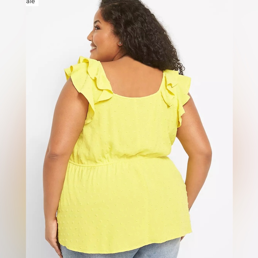 Lane Bryant, Yellow Ruffle Sleeve Women's Top - Picture 2 of 7